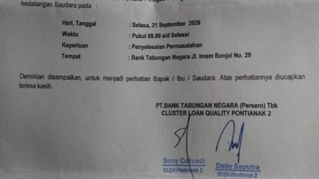 Surat BTN Salah Cantumkan Hari dan Tanggal, Supli Protes Undangan Koordinasi Mendadak